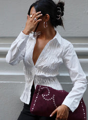Cultivate Shirred Long Sleeve Top White