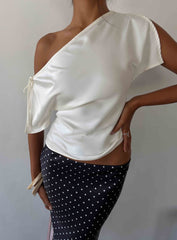 Faisa Off Shoulder Satin Top Cream