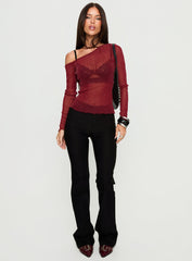 Zondra Sheer One Shoulder Top Burgundy Shimmer