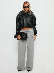 Koemi Faux Leather Collared Jacket Black