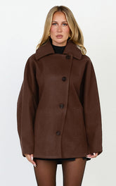 Rina Coat - Oversized Three Button Front Closure Coat in Chocolate