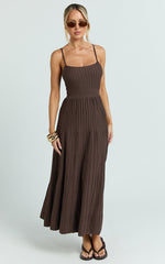 Donissa Midi Dress - Panelled Knit Dress in Chocolate