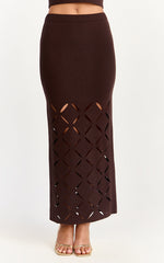 Sabrina Maxi Skirt - Laser Cut Knit Skirt in Chocolate