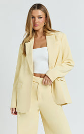 Selena Blazer - Oversized Single Breasted Blazer in Lemon