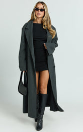Silvena Coat - Oversized Longline Tailored Coat in Slate Grey