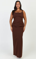 Stormi Maxi Dress - Balconette Bodice Side Split Dress in Chocolate