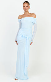 Waverly Maxi Dress - Long Sleeve Off Shoulder Dress in Blue