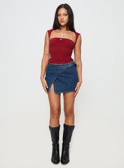 Wait Up Denim Wrap Mini Skirt Mid Wash Tall