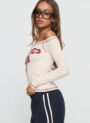 Athletics Club Long Sleeve Graphic Top Cream / Red