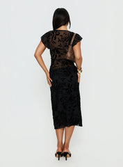 Atira Midi Skirt Leaf Flower Black