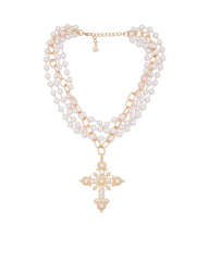 Pearl Cross Layered Necklace