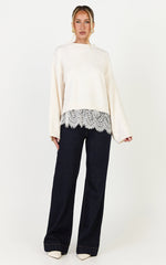 Cora Jumper - Crew Neck Knit Sweater With Lace Trim in Cream