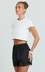 Ivy Short - Satin Short with Lace Trim in Black