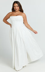 Jeannie Maxi Dress - Corset Panel High Split Dress in Off White
