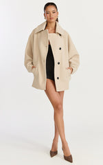 Rina Coat - Oversized Three Button Front Closure Coat in Cream